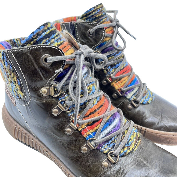 Josef Seibel Maren 06 Olive Leather Multicolor Knit Lace Up Boot Sneaker Size 41 - Picture 5 of 12